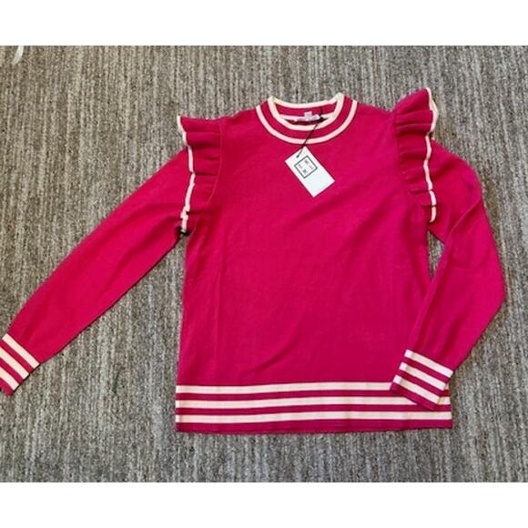 THML Sweaters - NEW THML Pink and White Lightweight Sweater with Ruffles Size S